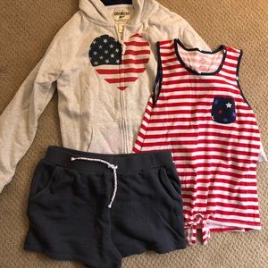 Girls size 14 bundle: sweatshirt, tank, shorts